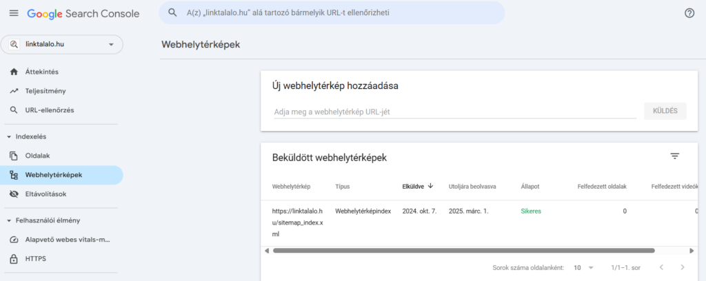 Google Search Console sitemap, webhelytérkép